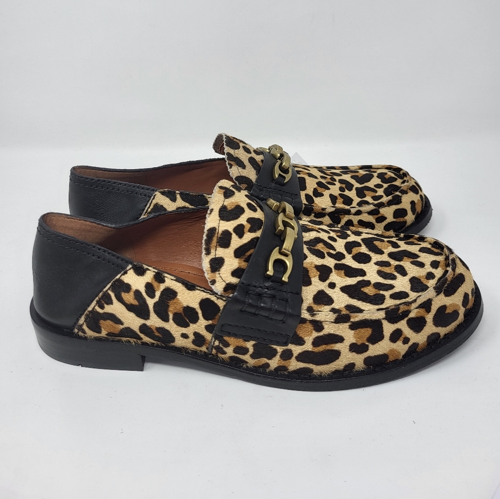 Coach Leopard Print Calf Hair Horsebit‎ Loafers G2426 Tan Black 5B
